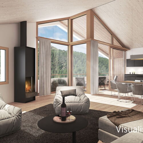 Neubau - luxuriöse 5.5-Zimmer-Dachwohnung mit windgeschützter Dachterrasse am Rande des Naherholungsgebietes von Pontresina